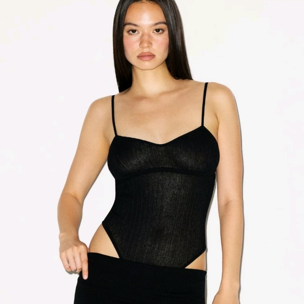 SKIMS Authentic Sheer Knit Cami Bodysuit NWT Onyx SIZE XS